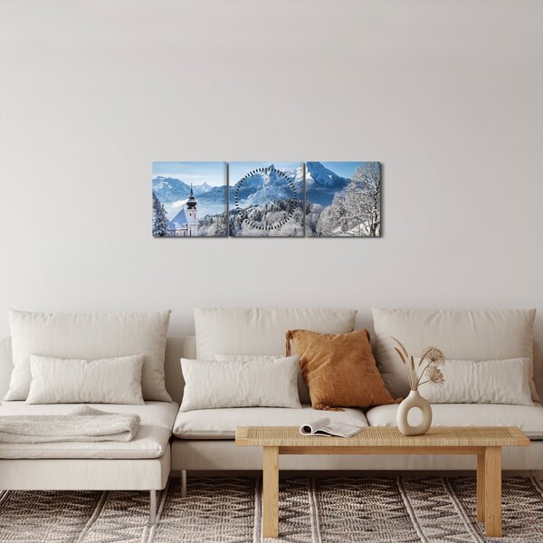 Obraz - Rzut oka na zimowy krajobraz (z zegarem) (90x30 cm)