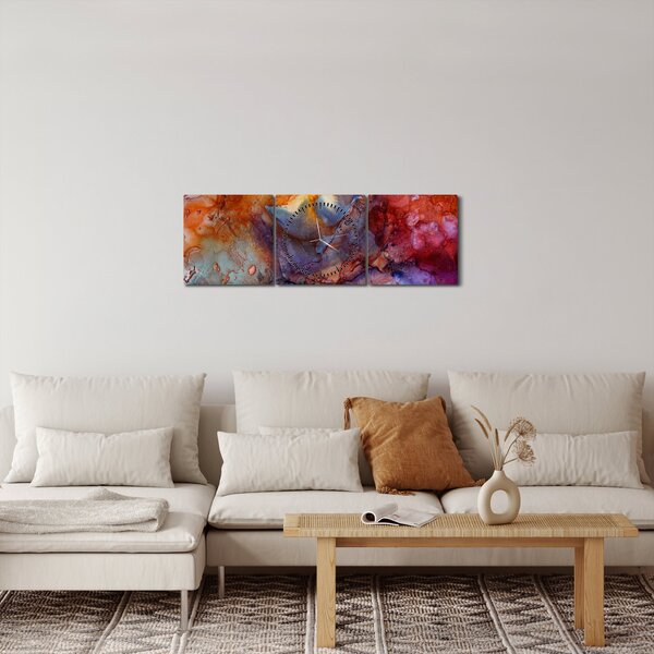 Obraz - Abstrakcyjna sztuka tuszu (z zegarem) (90x30 cm)