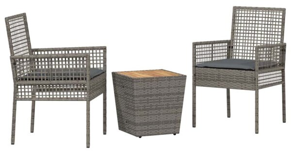 Zestaw Mebli Ogrodowych Bistro Z Poduszkami 3-Częściowy Szary Rattan Na Taras Balkon Ogród