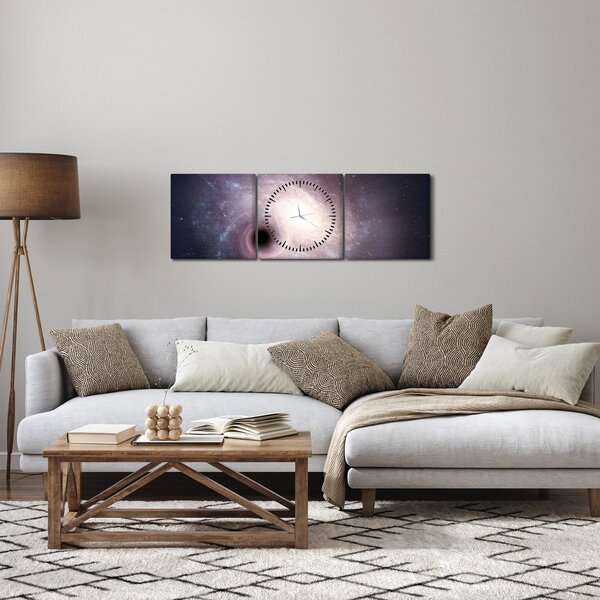 Obraz - Galaktyki spiralne (z zegarem) (90x30 cm)