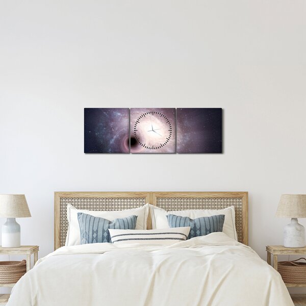 Obraz - Galaktyki spiralne (z zegarem) (90x30 cm)