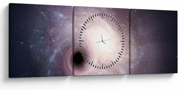 Obraz - Galaktyki spiralne (z zegarem) (90x30 cm)