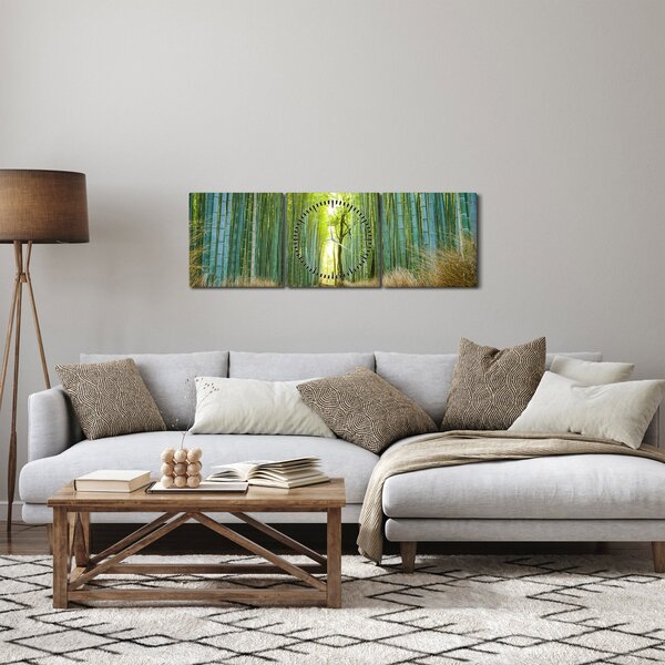 Obraz - Las bambusowy (z zegarem) (90x30 cm)