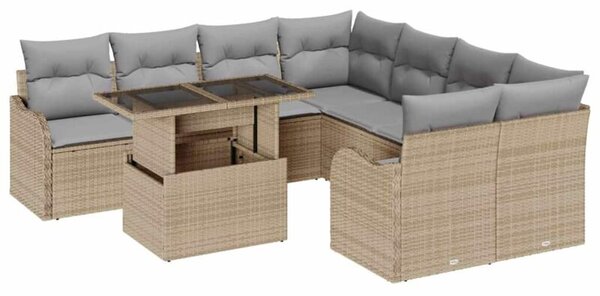 Zestaw Mebli Ogrodowych Komplet Wypoczynkowy Narożny Z Poduszkami 9-Częściowy Beżowy Rattan Na Taras Balkon Ogród