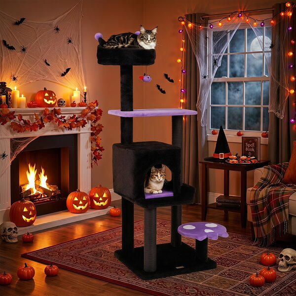 Drapak dla kotów z legowiskiem w stylu Halloween