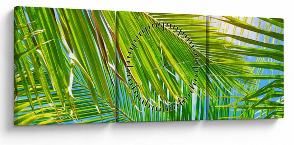 Obraz - Liście palmowe (z zegarem) (90x30 cm)