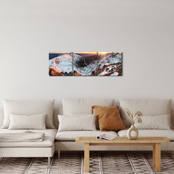 Obraz - Zimowa panorama górska (z zegarem) (90x30 cm)