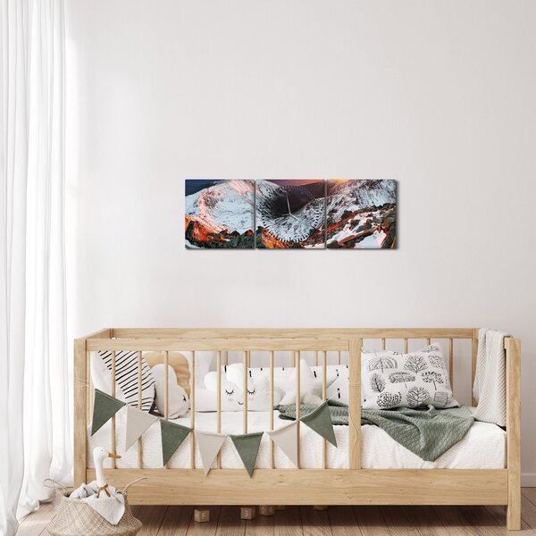 Obraz - Zimowa panorama górska (z zegarem) (90x30 cm)