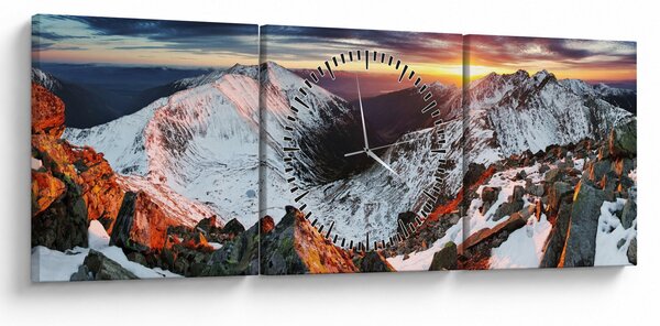 Obraz - Zimowa panorama górska (z zegarem) (90x30 cm)
