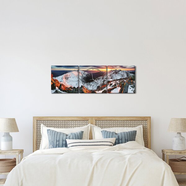 Obraz - Zimowa panorama górska (z zegarem) (90x30 cm)