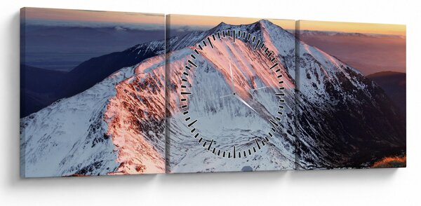 Obraz - Zimowa panorama górska II. (z zegarem) (90x30 cm)