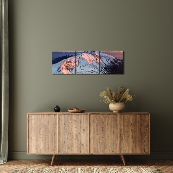Obraz - Zimowa panorama górska II. (z zegarem) (90x30 cm)