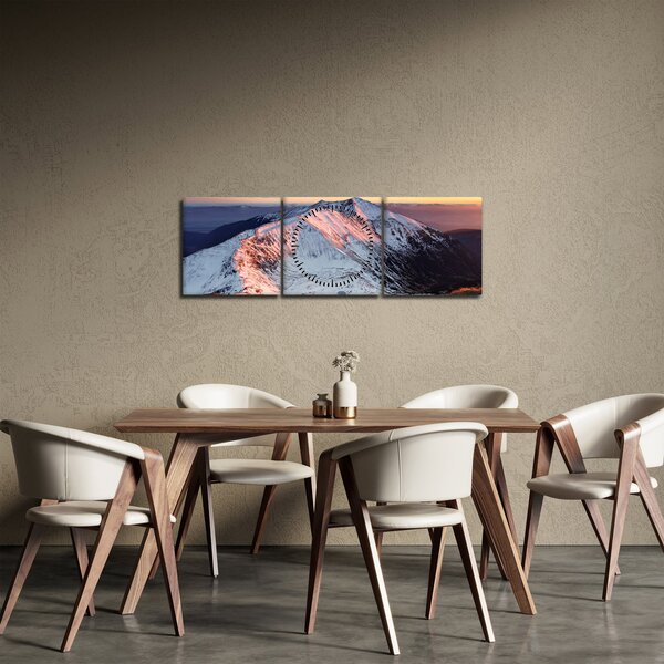 Obraz - Zimowa panorama górska II. (z zegarem) (90x30 cm)