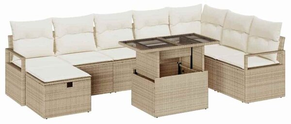 Zestaw Mebli Ogrodowych Komplet Wypoczynkowy Narożny Z Poduszkami 9-Częściowy Beżowy Rattan Na Taras Balkon Ogród