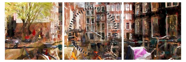 Obraz - Amsterdam, malarstwo (z zegarem) (90x30 cm)