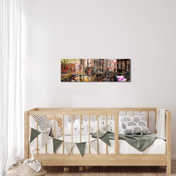 Obraz - Amsterdam, malarstwo (z zegarem) (90x30 cm)