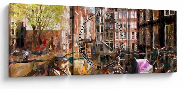 Obraz - Amsterdam, malarstwo (z zegarem) (90x30 cm)