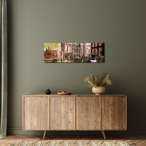 Obraz - Amsterdam, malarstwo (z zegarem) (90x30 cm)