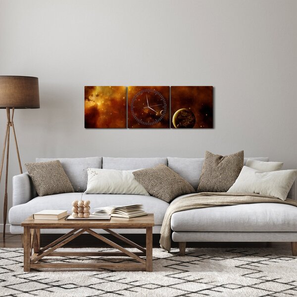 Obraz - Planety z mgławicą (z zegarem) (90x30 cm)