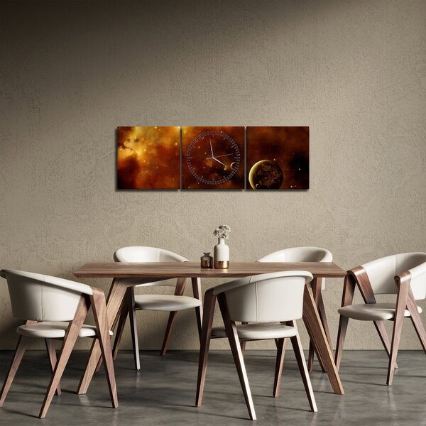 Obraz - Planety z mgławicą (z zegarem) (90x30 cm)