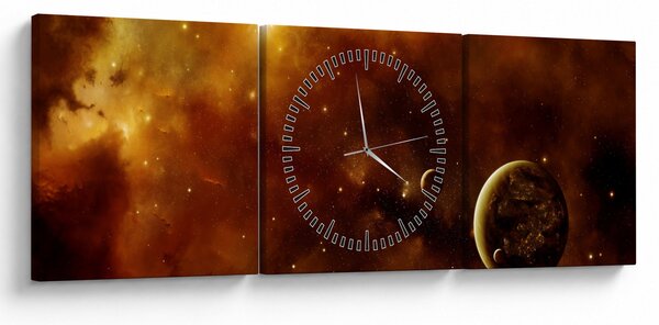 Obraz - Planety z mgławicą (z zegarem) (90x30 cm)