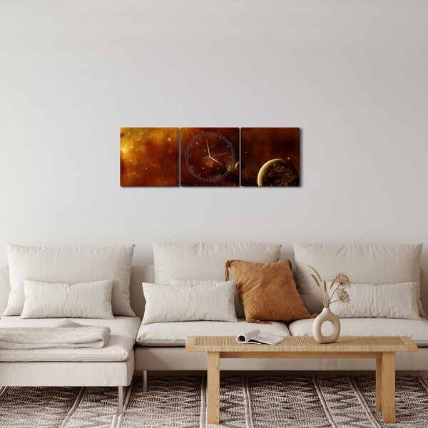 Obraz - Planety z mgławicą (z zegarem) (90x30 cm)