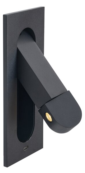 Nowoczesny kinkiet czarny z LED i portem USB-C - Hilton