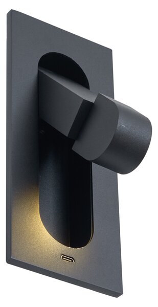 Nowoczesny kinkiet czarny z LED i portem USB-C - Hilton