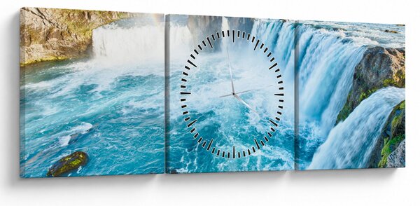 Obraz - Wodospad Godafoss (z zegarem) (90x30 cm)
