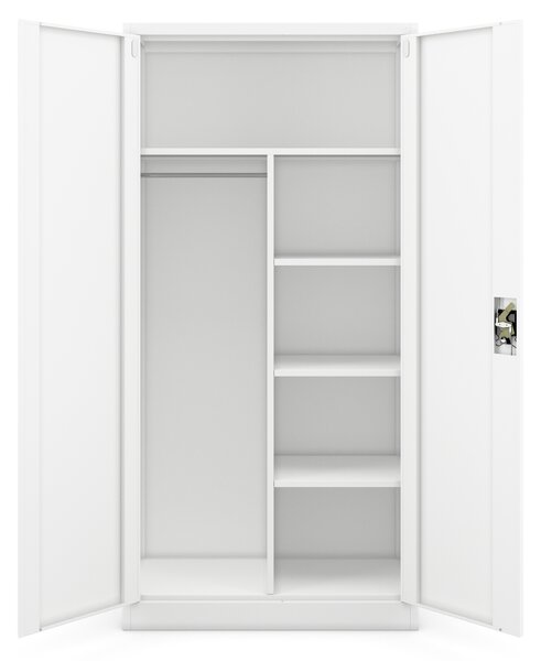 Szafa metalowa wielofunkcyjna z drążkiem biała, 900 x 1850 x 450 mm: DAWID