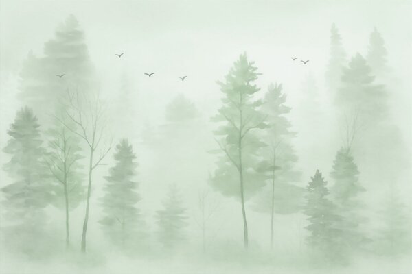 Fototapeta Ptaki szybujące po niebie nad drzewami, Fototapety Natura, Popularne Fototapety, w04872v1 - Tapeko.pl