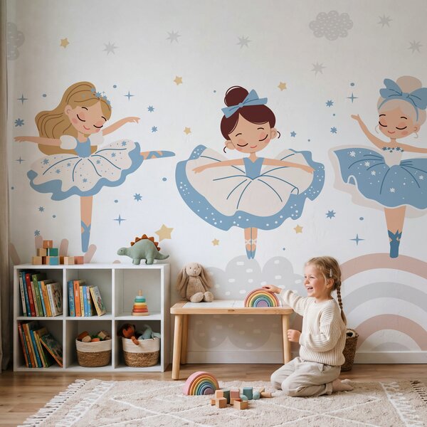 Fototapeta Grupa dziewcząt w niebiesko-białych tutu, Fototapety Dziecięce, Popularne Fototapety, w04864v1 - Tapeko.pl
