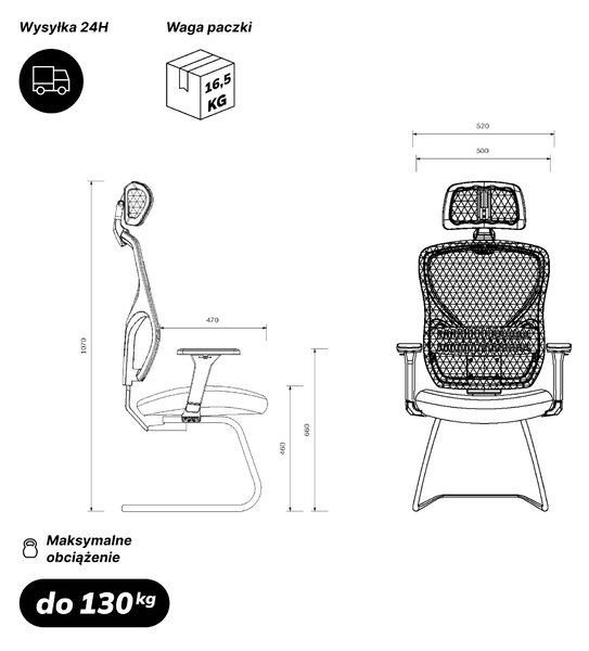 Krzesło biurowe konferencyjne z zagłówkiem czarne ORBIT