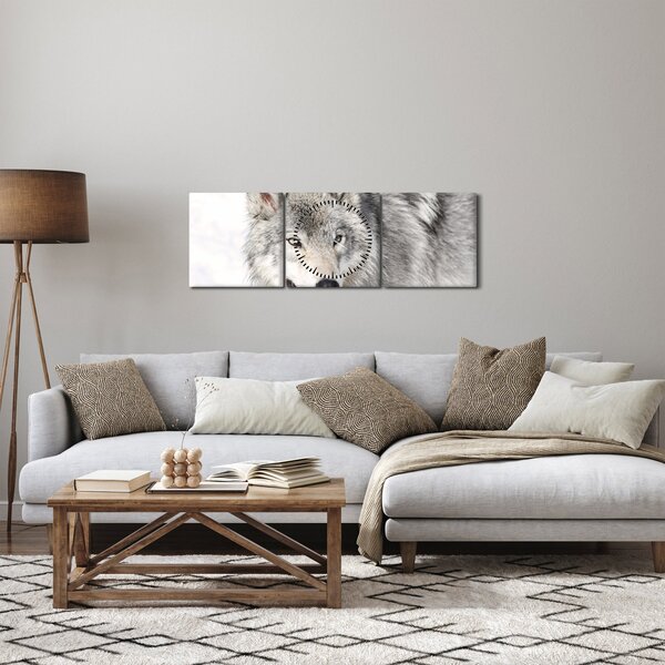 Obraz - Wilk w naturze (z zegarem) (90x30 cm)