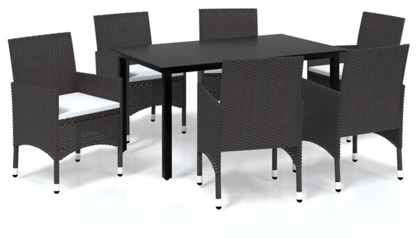 Zestaw Mebli Ogrodowych Komplet Jadalniany Z Poduszkami 7-Częściowy Brązowy Rattan Na Taras Balkon Ogród