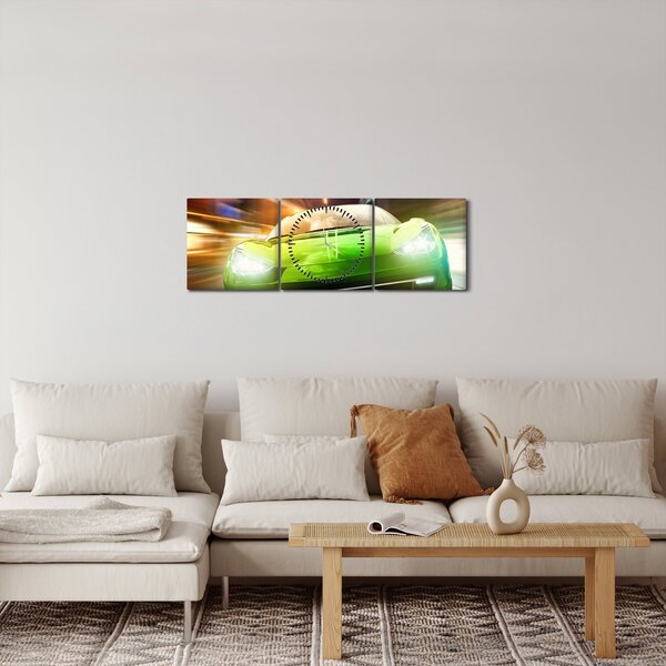 Obraz - Zielony samochód wyścigowy (z zegarem) (90x30 cm)