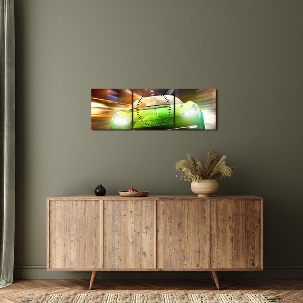 Obraz - Zielony samochód wyścigowy (z zegarem) (90x30 cm)