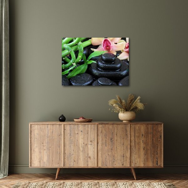 Obraz - Kamienie i orchidee (70x50 cm)