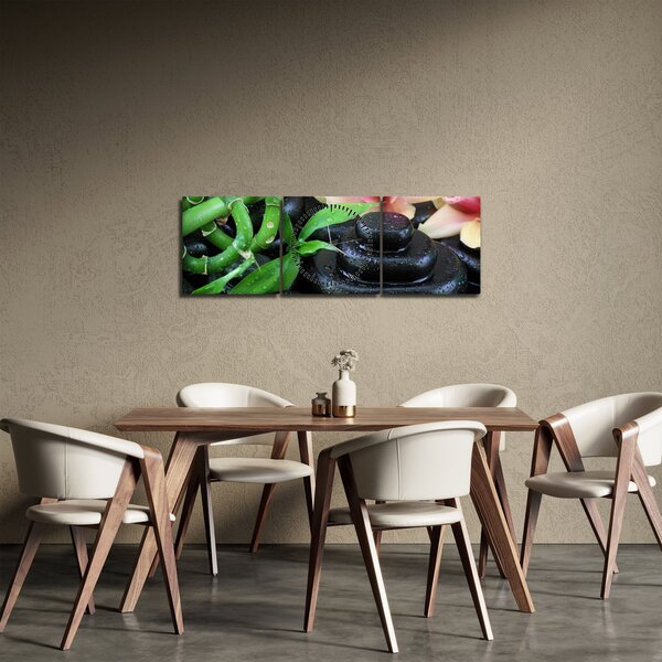 Obraz - Kamienie i orchidee (z zegarem) (90x30 cm)