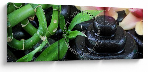 Obraz - Kamienie i orchidee (z zegarem) (90x30 cm)