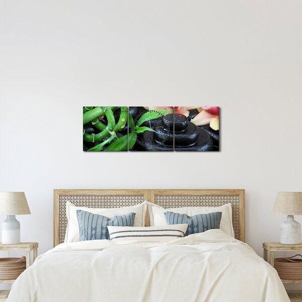 Obraz - Kamienie i orchidee (z zegarem) (90x30 cm)