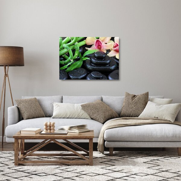 Obraz na szkle - Kamienie i orchidee (70x50 cm)