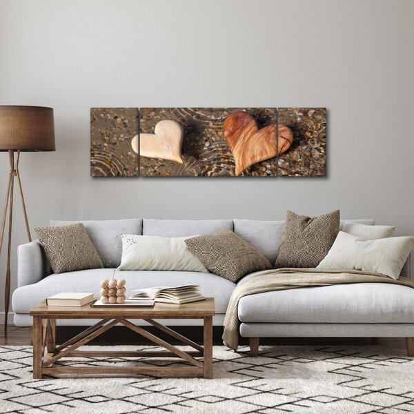 Obraz - Drewniane serca (170x50 cm)