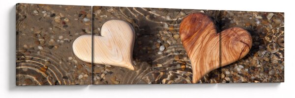 Obraz - Drewniane serca (170x50 cm)