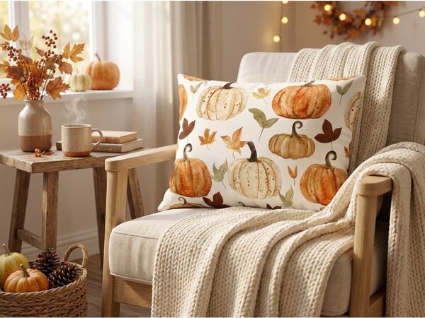 Flanelowa poszewka na poduszkę LEAVES & PUMPKINS 50x70 cm, kolorowy
