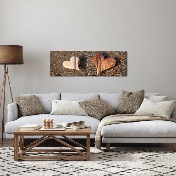 Obraz - Drewniane serca (z zegarem) (90x30 cm)