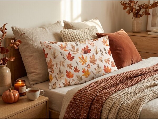 Flanelowa poszewka na poduszkę LEAVES & PUMPKINS 50x70 cm, kolorowy