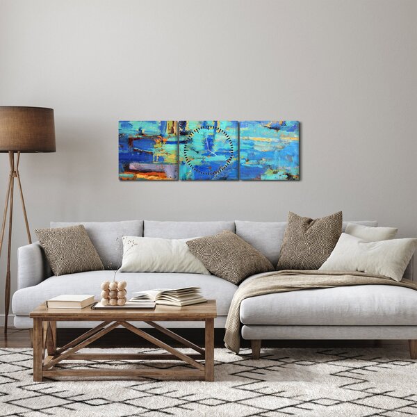 Obraz - Abstrakcyjny obraz olejny (z zegarem) (90x30 cm)