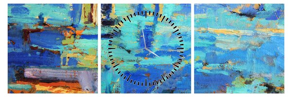 Obraz - Abstrakcyjny obraz olejny (z zegarem) (90x30 cm)