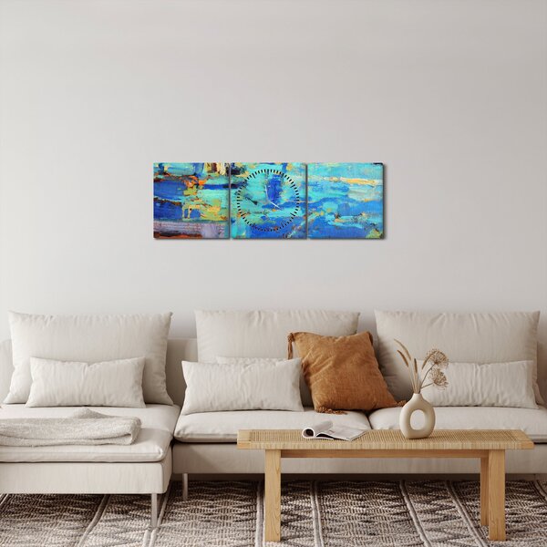 Obraz - Abstrakcyjny obraz olejny (z zegarem) (90x30 cm)